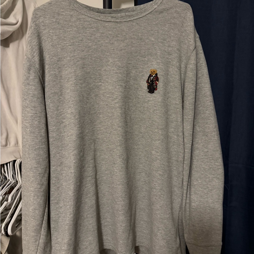 Gray Long Sleeve Sweater with Embroidered Detail